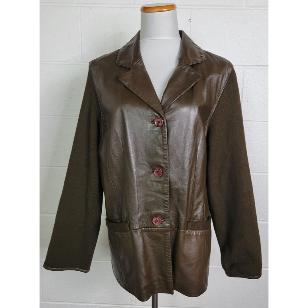 Vintage Lucien Piccard Womens Leather Jacket w.‎ Knit Sleeves Large